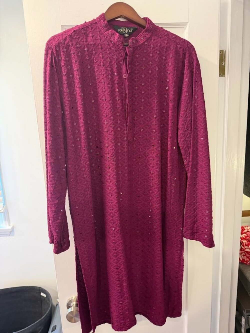 Sojanya Men’s Sequinned Embroidered Cotton Kurta Top Only - Size XL
